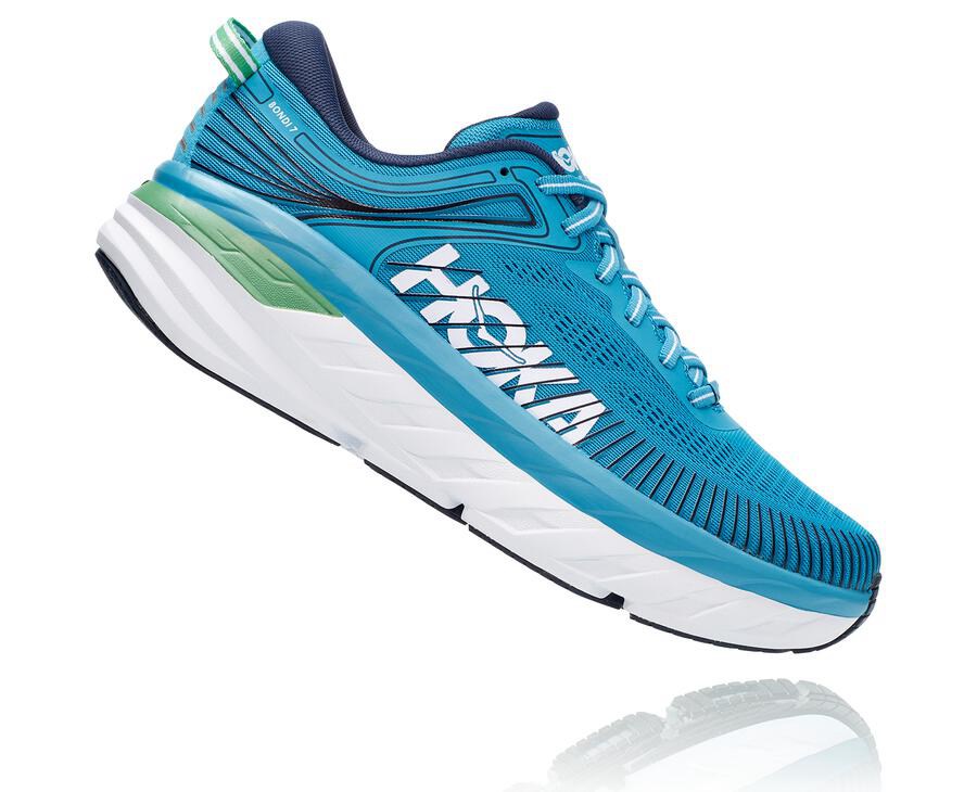 Zapatillas Running Hoka One One Hombre - Bondi 7 - Azules/Blancas - WJH491065